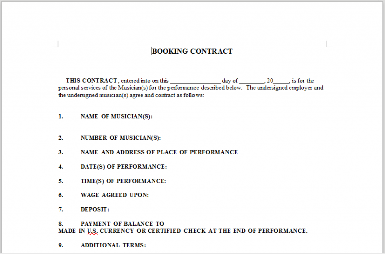 BOOKING CONTRACT - OnlineMusicContracts.Com