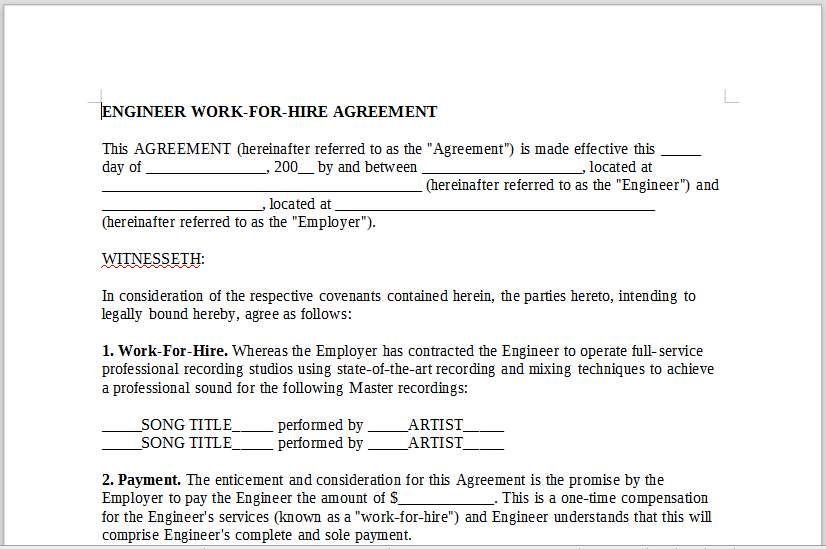 engineer work for hire agreement